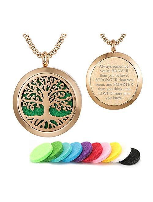 GFONDINGD Aromatherapy Essential Oil Diffuser Necklace 316L Stainless Steel Locket Pendant with 24 Inch Chain