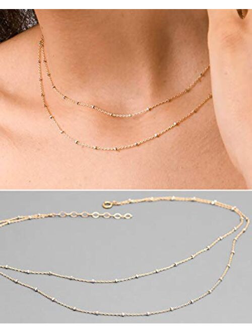 itianxi Dainty Beaded Choker Necklaces,14K Gold/Silver Plated Cute Tiny Delicate Coin/Satellite Chain Choker Necklaces for Women