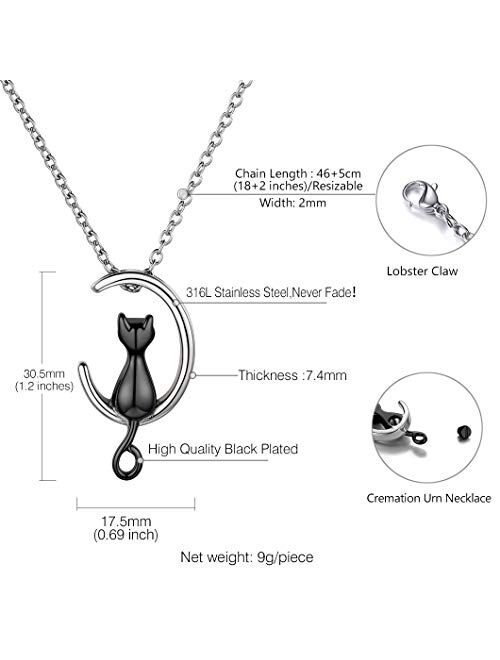 Richsteel Moon Cat/Cross/Angel Wing/Forever in My Heart/Bar/Hourglass Urn Necklace for Women Men Stainless Steel/18K Gold Plated Cremation Jewelry for Human Ashes Waterpr