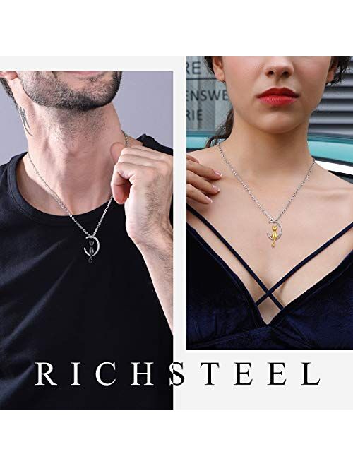 Richsteel Moon Cat/Cross/Angel Wing/Forever in My Heart/Bar/Hourglass Urn Necklace for Women Men Stainless Steel/18K Gold Plated Cremation Jewelry for Human Ashes Waterpr