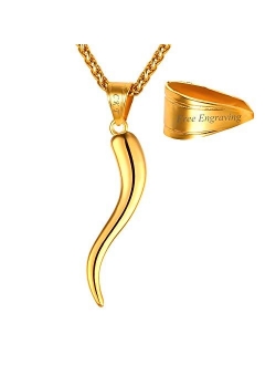 U7 Italian Horn Charm Amulet Necklace Stainless Steel/18K Gold Plated Talisman Italian Jewelry Lucky Pendant, Customizable