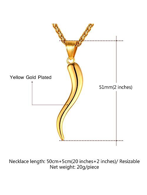 U7 Italian Horn Charm Amulet Necklace Stainless Steel/18K Gold Plated Talisman Italian Jewelry Lucky Pendant, Customizable