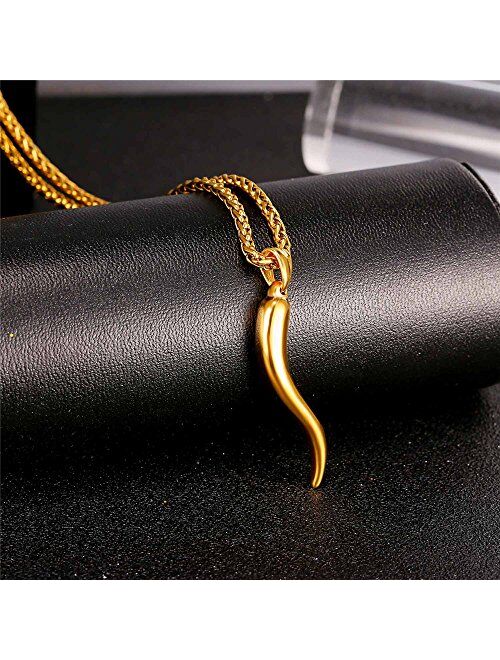 U7 Italian Horn Charm Amulet Necklace Stainless Steel/18K Gold Plated Talisman Italian Jewelry Lucky Pendant, Customizable