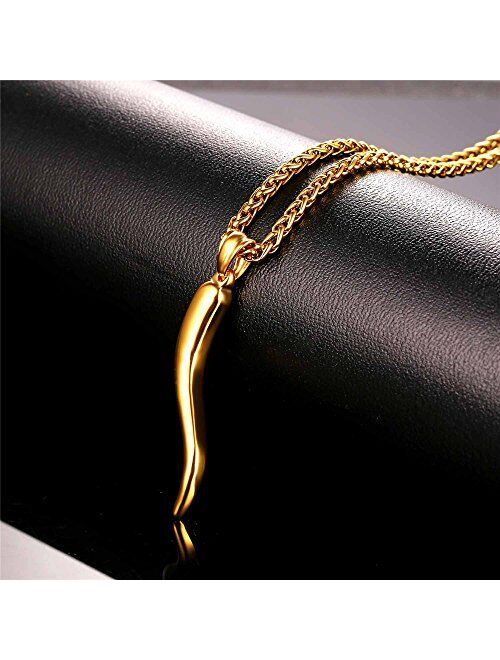 U7 Italian Horn Charm Amulet Necklace Stainless Steel/18K Gold Plated Talisman Italian Jewelry Lucky Pendant, Customizable