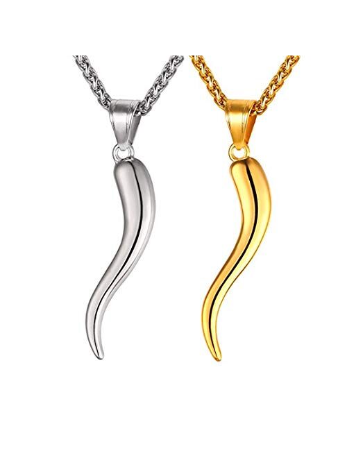 U7 Italian Horn Charm Amulet Necklace Stainless Steel/18K Gold Plated Talisman Italian Jewelry Lucky Pendant, Customizable