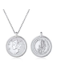 ChicSilver Coin Necklace 18K Gold/Platinum Plated Sterling Silver Vintage Circle Disc Special Coin Dainty Handmade Pendant Necklaces for Women (with Gift Box)