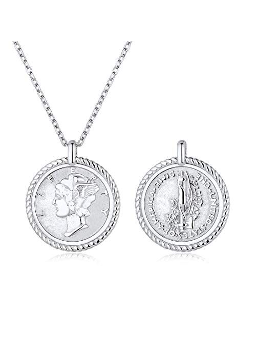 ChicSilver Coin Necklace 18K Gold/Platinum Plated Sterling Silver Vintage Circle Disc Special Coin Dainty Handmade Pendant Necklaces for Women (with Gift Box)