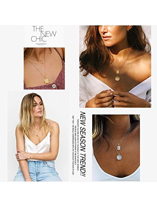 ChicSilver Coin Necklace 18K Gold/Platinum Plated Sterling Silver Vintage Circle Disc Special Coin Dainty Handmade Pendant Necklaces for Women (with Gift Box)