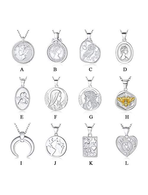 ChicSilver Coin Necklace 18K Gold/Platinum Plated Sterling Silver Vintage Circle Disc Special Coin Dainty Handmade Pendant Necklaces for Women (with Gift Box)