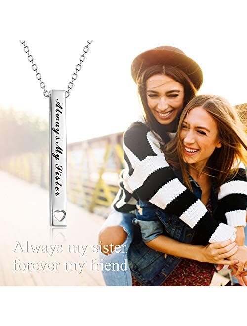 Sister Gifts from Sister, Sterling Silver Bar Necklace, Inspirational Jewelry Birthday Gifts for Sister Women Friends