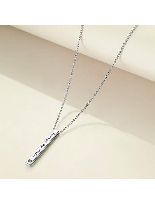 Sister Gifts from Sister, Sterling Silver Bar Necklace, Inspirational Jewelry Birthday Gifts for Sister Women Friends