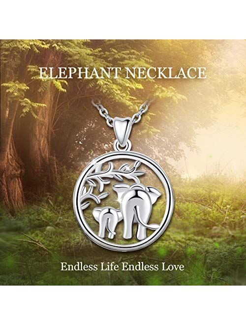 AEONSLOVE Sterling Silver Lucky Elephant Tree of Life Pendant 18'' Necklace, Gifts for Women Girls