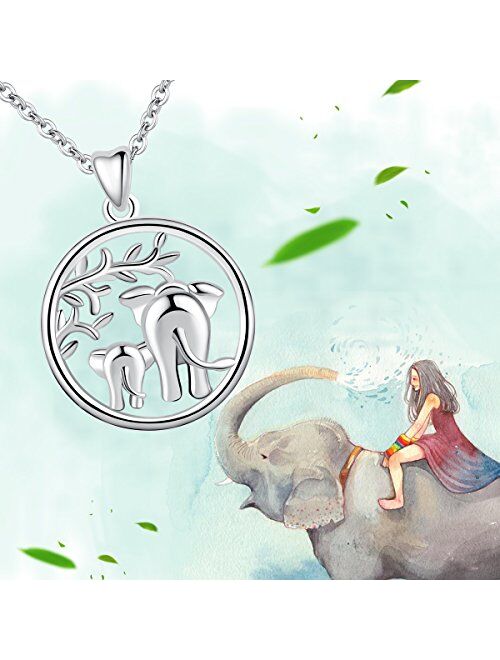 AEONSLOVE Sterling Silver Lucky Elephant Tree of Life Pendant 18'' Necklace, Gifts for Women Girls