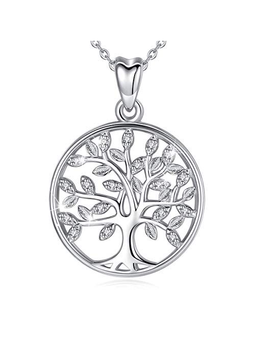 AEONSLOVE Sterling Silver Lucky Elephant Tree of Life Pendant 18'' Necklace, Gifts for Women Girls