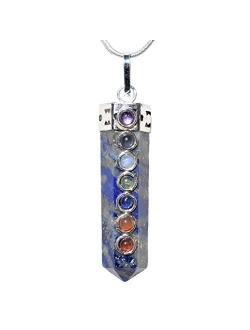 Zenergy Gems Charged 7 Chakra Natural HimalayanGemstone Crystal Perfect Pendant + 20" Silver Chain + Selenite Charging Heart [Included]