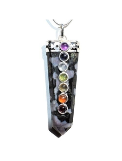 Zenergy Gems Charged 7 Chakra Natural HimalayanGemstone Crystal Perfect Pendant + 20" Silver Chain + Selenite Charging Heart [Included]