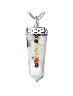 Zenergy Gems Charged 7 Chakra Natural HimalayanGemstone Crystal Perfect Pendant + 20" Silver Chain + Selenite Charging Heart [Included]