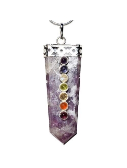 Zenergy Gems Charged 7 Chakra Natural HimalayanGemstone Crystal Perfect Pendant + 20" Silver Chain + Selenite Charging Heart [Included]