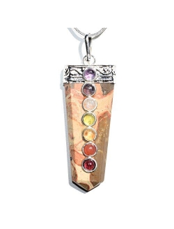 Zenergy Gems Charged 7 Chakra Natural HimalayanGemstone Crystal Perfect Pendant + 20" Silver Chain + Selenite Charging Heart [Included]