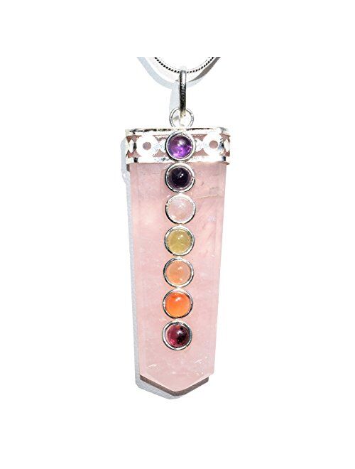 Zenergy Gems Charged 7 Chakra Natural HimalayanGemstone Crystal Perfect Pendant + 20" Silver Chain + Selenite Charging Heart [Included]