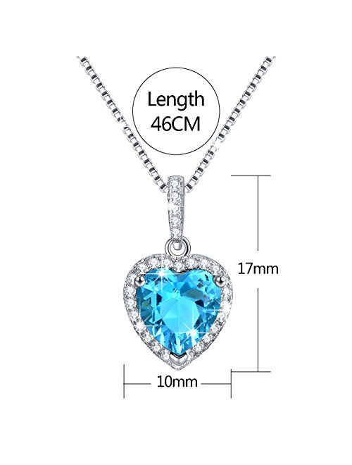 "Shape Of My Heart" Sterling Silver 12 Months Heart Necklace Created Birthstone Pendant Gifts For Women