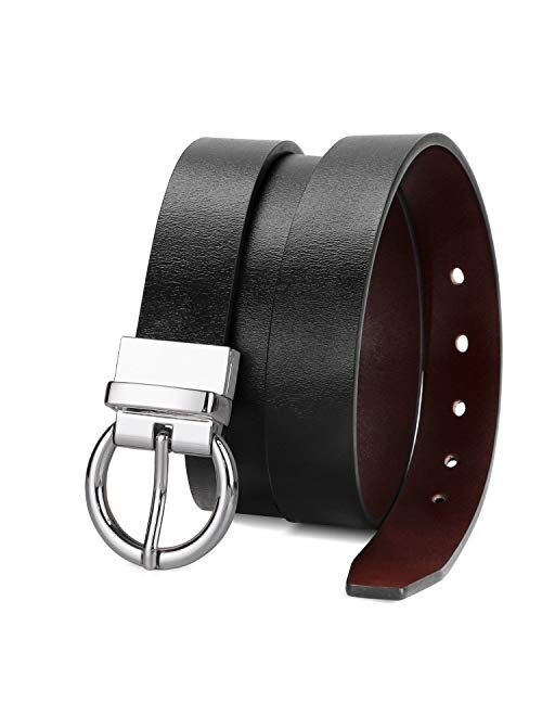 Reversible Leather Belts for Women with Rotated Metal Buckle Black/Brown Women Belts