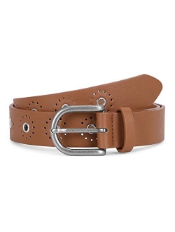 Double Grommet PU Leather Belt for Women/Men Punk metal Jean Belt Wide 1.5 Inch