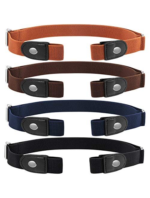 Syhood 4 Pieces No Buckle Stretch Buckle Free Belt Invisible Elastic Belt Unisex for Jeans Pants