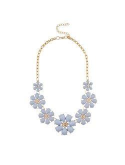 Lux Accessories Pave Flower Bib Statement Floral Chain Necklace