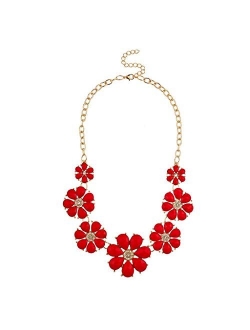 Lux Accessories Pave Flower Bib Statement Floral Chain Necklace