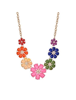 Lux Accessories Pave Flower Bib Statement Floral Chain Necklace