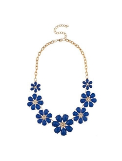 Lux Accessories Pave Flower Bib Statement Floral Chain Necklace