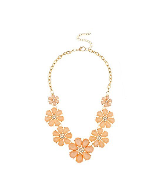 Lux Accessories Pave Flower Bib Statement Floral Chain Necklace