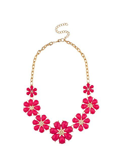 Lux Accessories Pave Flower Bib Statement Floral Chain Necklace