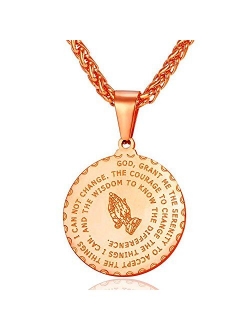 Bible Verse Prayer Necklace Free Chain Christian Jewelry Stainless Steel Praying Hands Coin Medal Pendant