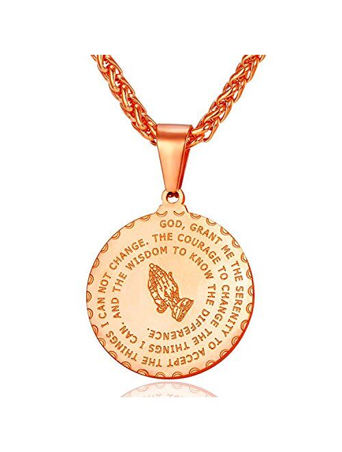 Bible Verse Prayer Necklace Free Chain Christian Jewelry Stainless Steel Praying Hands Coin Medal Pendant