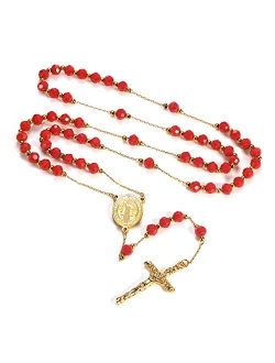 FaithHeart Catholic Rosary Beads Necklace, Holy Saint Michael/Christopher/Virgin Mary/Saint Benedict Medal with Cross Crucifix Pendant, 6MM Beads 26-28 Inches Chain (Send