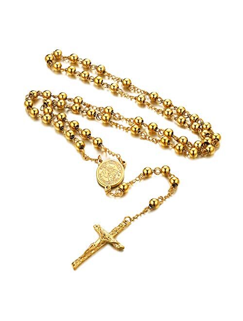 FaithHeart Catholic Rosary Beads Necklace, Holy Saint Michael/Christopher/Virgin Mary/Saint Benedict Medal with Cross Crucifix Pendant, 6MM Beads 26-28 Inches Chain (Send