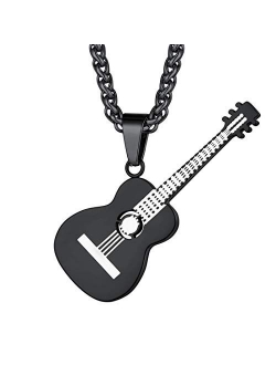 U7 Men Women Guitar Pick Necklace with Adjustable Chain Stainless Steel Music Note/Guitar/Headphone Jewelry Personalized Pendant Gift, with Custom Engrave Service