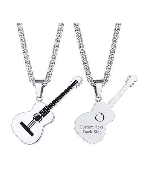 U7 Men Women Guitar Pick Necklace with Adjustable Chain Stainless Steel Music Note/Guitar/Headphone Jewelry Personalized Pendant Gift, with Custom Engrave Service