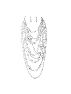 GRACE JUN Multilayer Strand Chain Faux Pearls Flapper Beads Cluster Long Choker Necklace