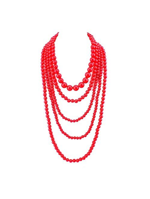 GRACE JUN Multilayer Strand Chain Faux Pearls Flapper Beads Cluster Long Choker Necklace