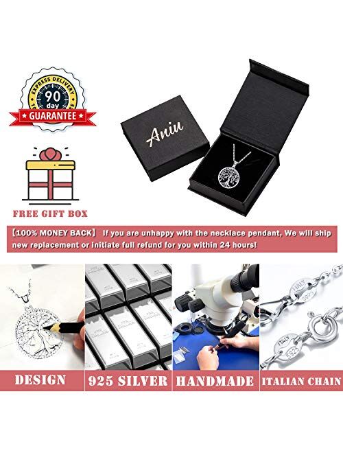 Aniu Silver Necklace for Women Girls, Family Tree of Life Sterling Silver Pendant with Fine Jewelry Gift Box, 18 Inches Chain for Wife Mom Grandma Girlfriend