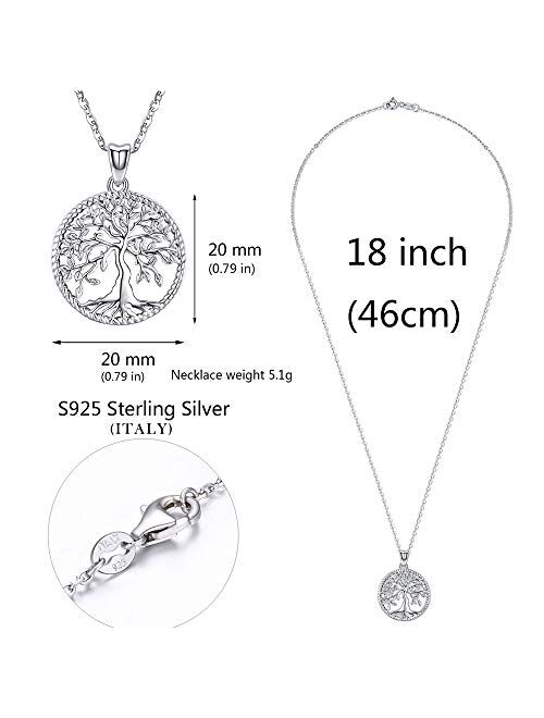 Aniu Silver Necklace for Women Girls, Family Tree of Life Sterling Silver Pendant with Fine Jewelry Gift Box, 18 Inches Chain for Wife Mom Grandma Girlfriend