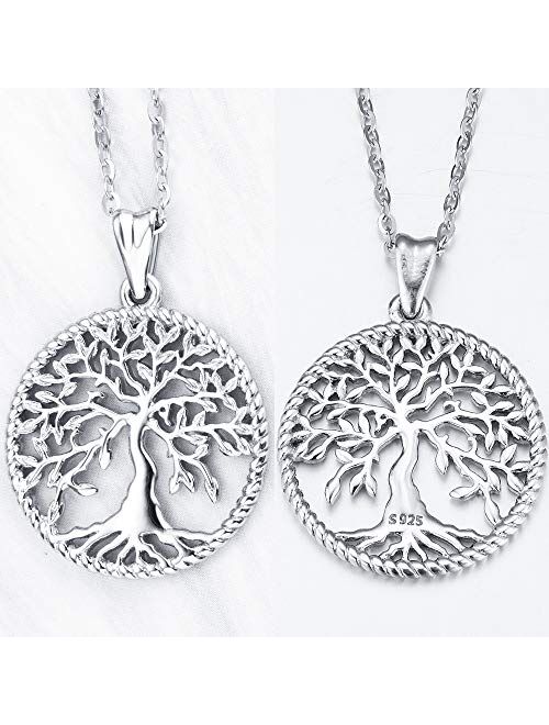 Aniu Silver Necklace for Women Girls, Family Tree of Life Sterling Silver Pendant with Fine Jewelry Gift Box, 18 Inches Chain for Wife Mom Grandma Girlfriend