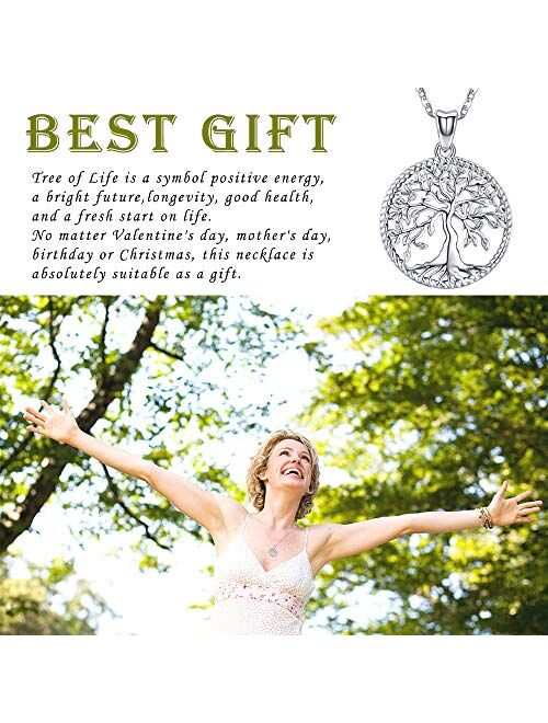 Aniu Silver Necklace for Women Girls, Family Tree of Life Sterling Silver Pendant with Fine Jewelry Gift Box, 18 Inches Chain for Wife Mom Grandma Girlfriend