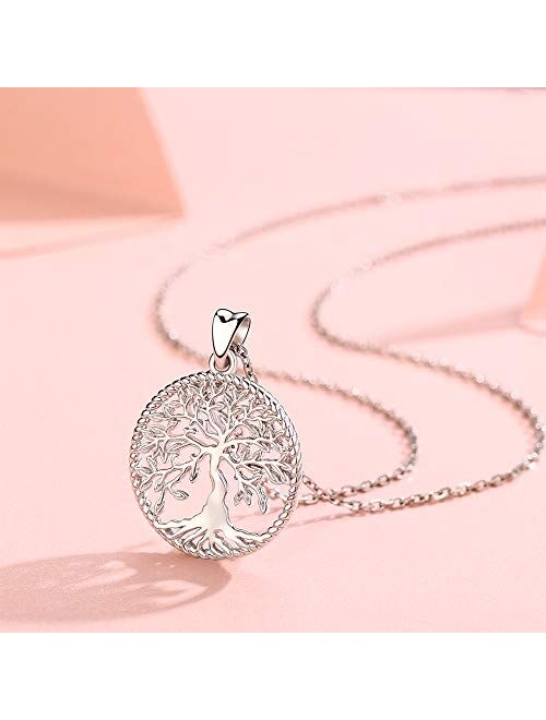 Aniu Silver Necklace for Women Girls, Family Tree of Life Sterling Silver Pendant with Fine Jewelry Gift Box, 18 Inches Chain for Wife Mom Grandma Girlfriend