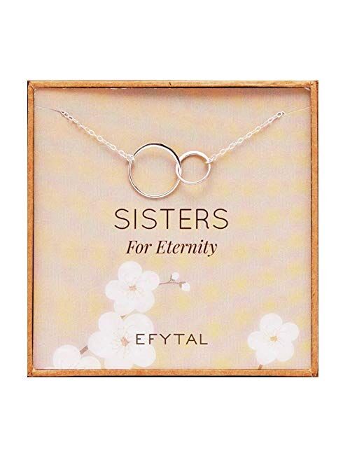 EFYTAL Sister Gifts from Sister, 925 Sterling Silver Double Circle Necklace, Birthday Jewelry Gift Necklaces for Sisters For Eternity