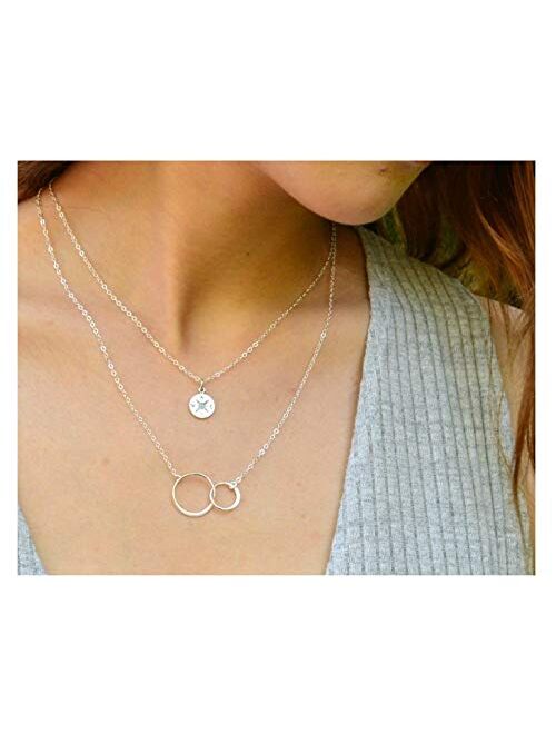 EFYTAL Sister Gifts from Sister, 925 Sterling Silver Double Circle Necklace, Birthday Jewelry Gift Necklaces for Sisters For Eternity