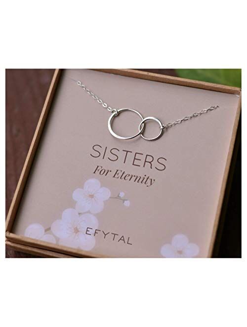 EFYTAL Sister Gifts from Sister, 925 Sterling Silver Double Circle Necklace, Birthday Jewelry Gift Necklaces for Sisters For Eternity